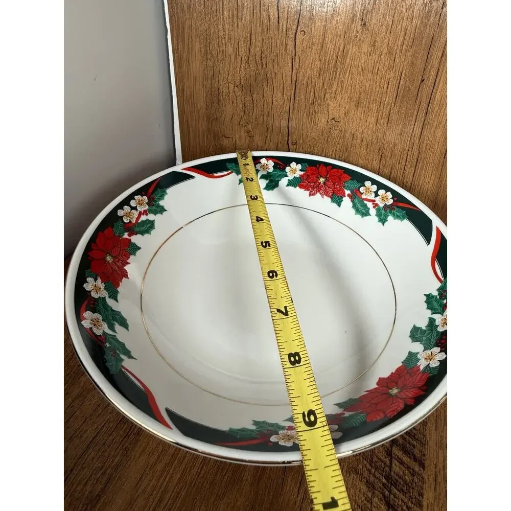 Tienshan Fine China Deck The Halls Serving Bowl Christmas Poinsettia Holiday